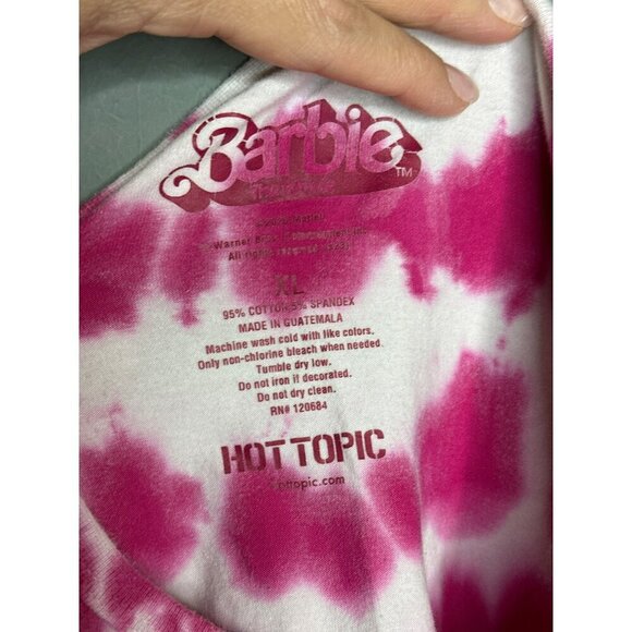 Hot Topic Women's XL Barbie Logo Heart Tie-Dye Hot Pink Girls Baby T-Shirt - Picture 7 of 7